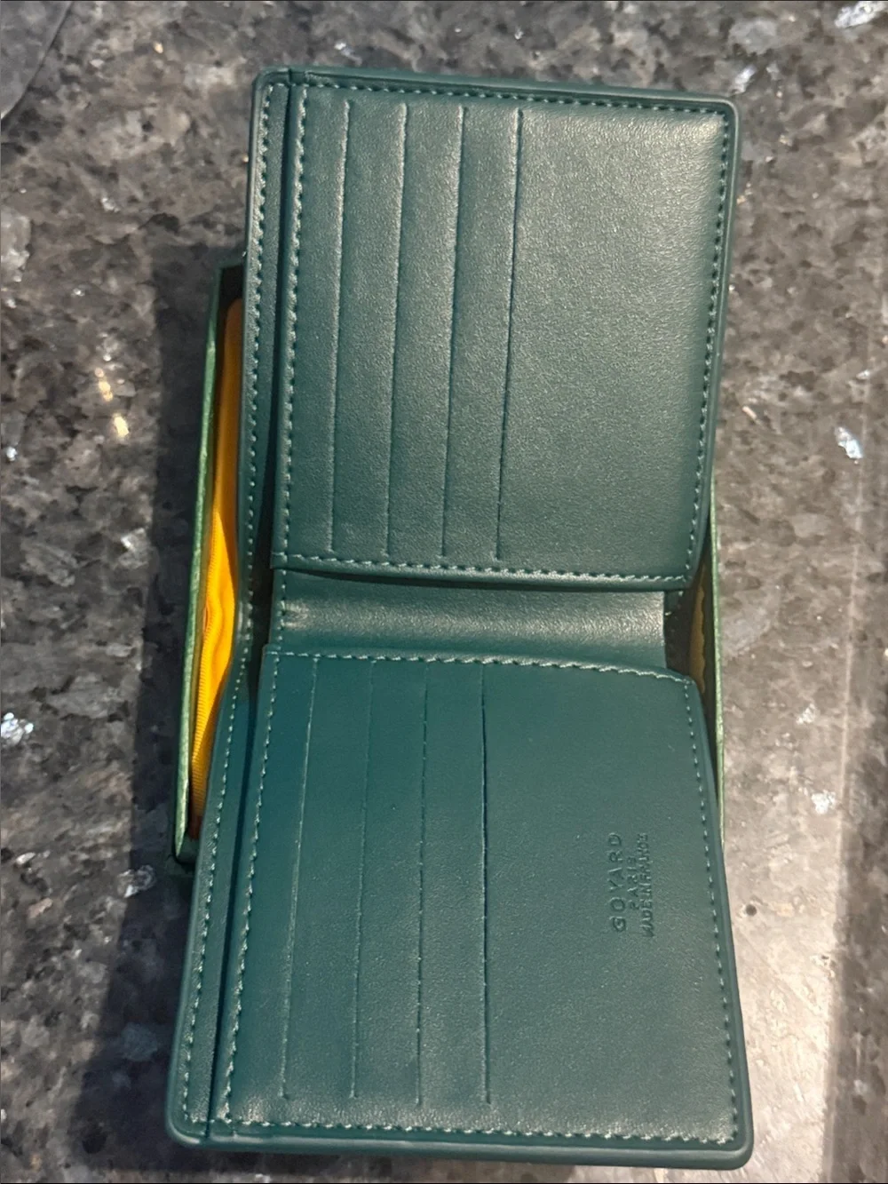 Goyard Green Chevron Bifold Wallet with Contrast Yellow Interior